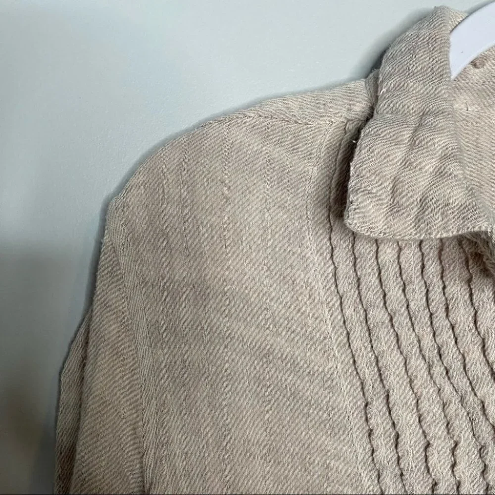 Free People Beige Tan Button Up Collared Pleated Flannel Shirt Size S Neutral